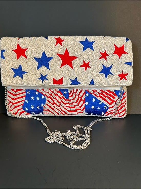 Handbags - Beaded Star & Flag Clutch Purse Red, White & Blue
